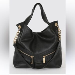 MICHAEL Kors Jamesport Leather hobo tote pebbled leather black gold hardware